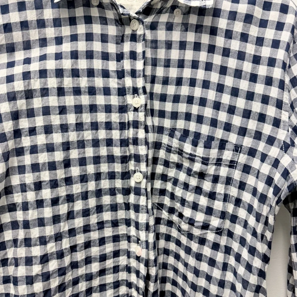 J. Crew Gingham Lightweight Cotton Button Down Shirt, Navy & White | 6